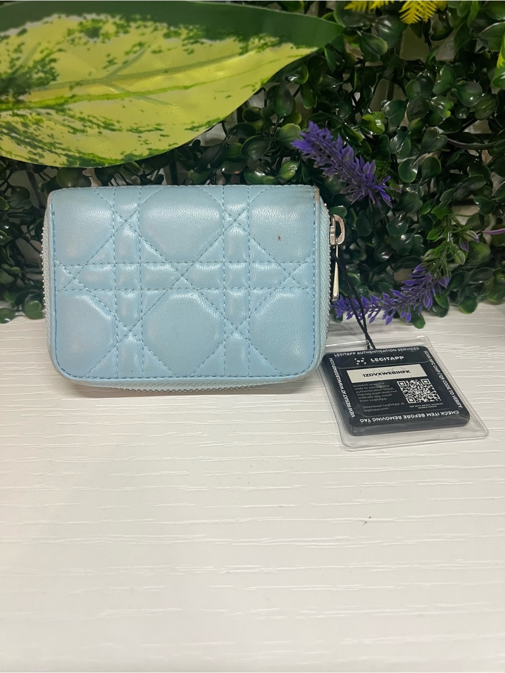 Christian Dior Cloud Blue Calfskin Cannage Lady Dior Wallet